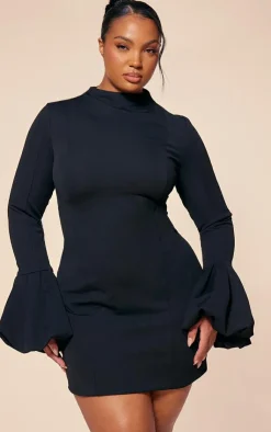 PLT Label Plus High Neck Puff Sleeve Bodycon Dress-PrettyLittleThing Sale