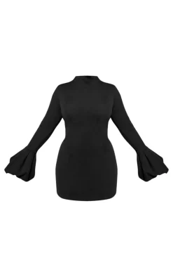 PLT Label Plus High Neck Puff Sleeve Bodycon Dress-PrettyLittleThing Sale