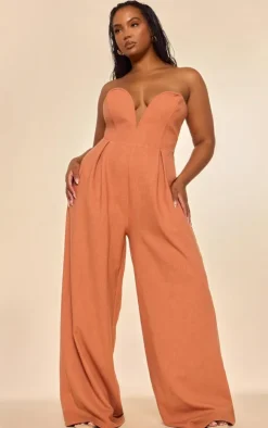 PLT Label Plus Plunge Wide Leg Jumpsuit-PrettyLittleThing Best