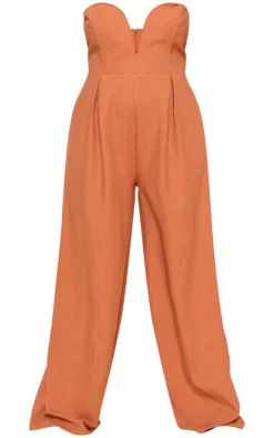 PLT Label Plus Plunge Wide Leg Jumpsuit-PrettyLittleThing Best