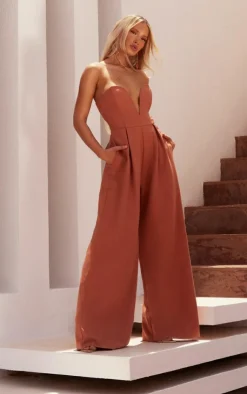 PLT Label Plunge Wide Leg Jumpsuit-PrettyLittleThing Discount
