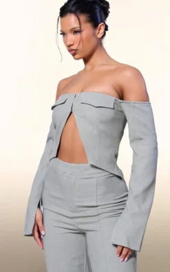 Discount PrettyLittleThing PLT Label Contrast Stitch Corset Top Sage Green