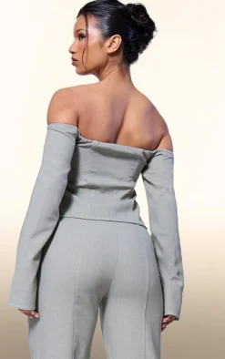 Discount PrettyLittleThing PLT Label Contrast Stitch Corset Top Sage Green