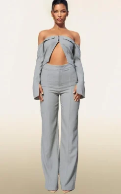 Hot PrettyLittleThing PLT Label Contrast Stitch Tailored Pants Sage Green