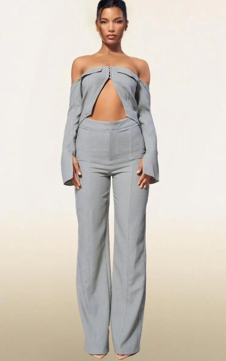 Hot PrettyLittleThing PLT Label Contrast Stitch Tailored Pants Sage Green