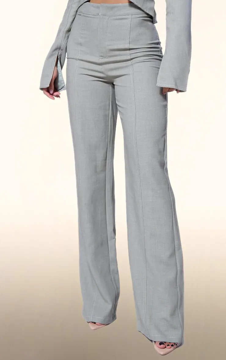 Hot PrettyLittleThing PLT Label Contrast Stitch Tailored Pants Sage Green