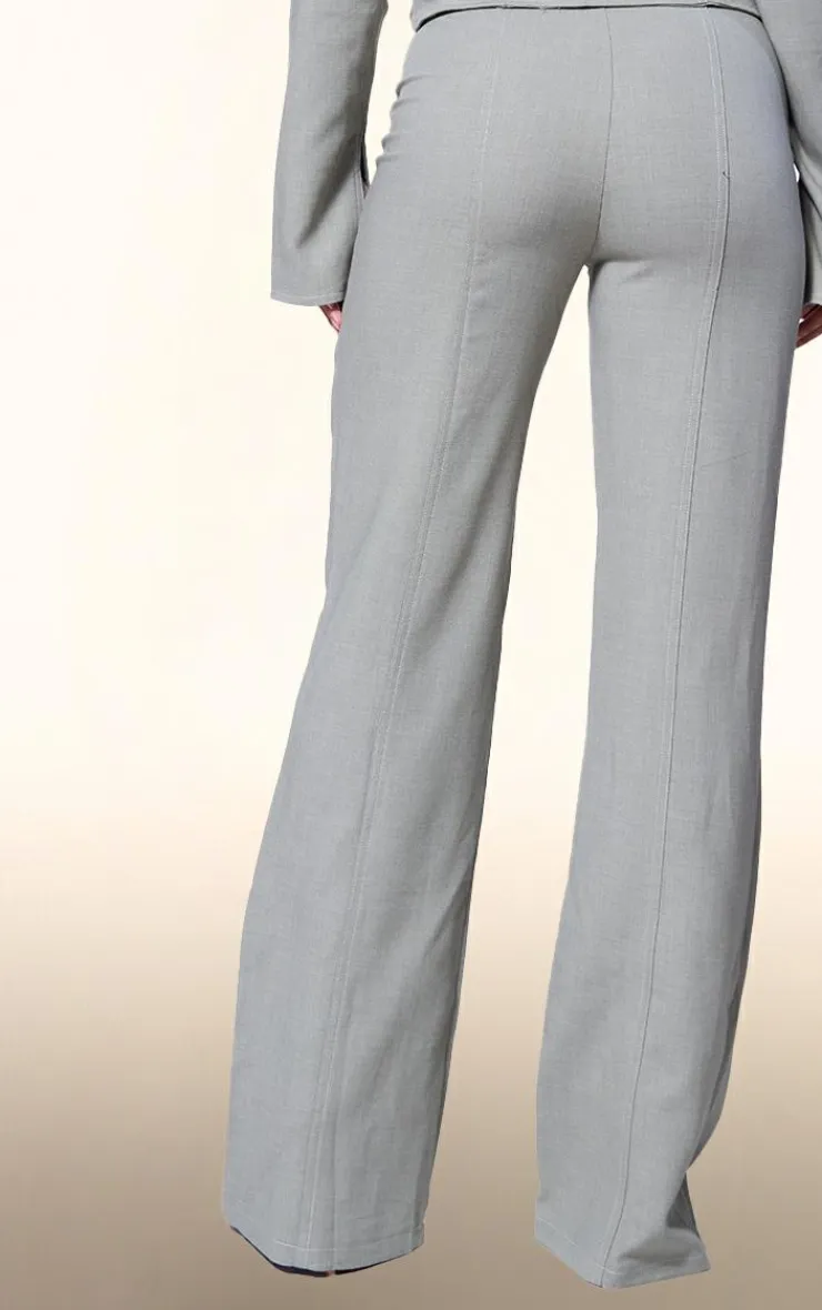 Hot PrettyLittleThing PLT Label Contrast Stitch Tailored Pants Sage Green