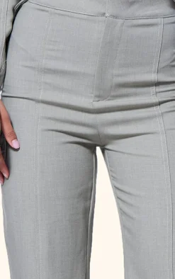 Hot PrettyLittleThing PLT Label Contrast Stitch Tailored Pants Sage Green
