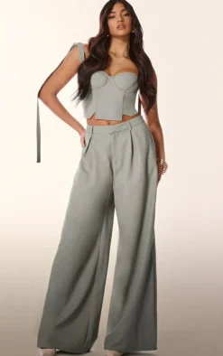 Discount PrettyLittleThing PLT Label Tailored Corset Top Sage Green