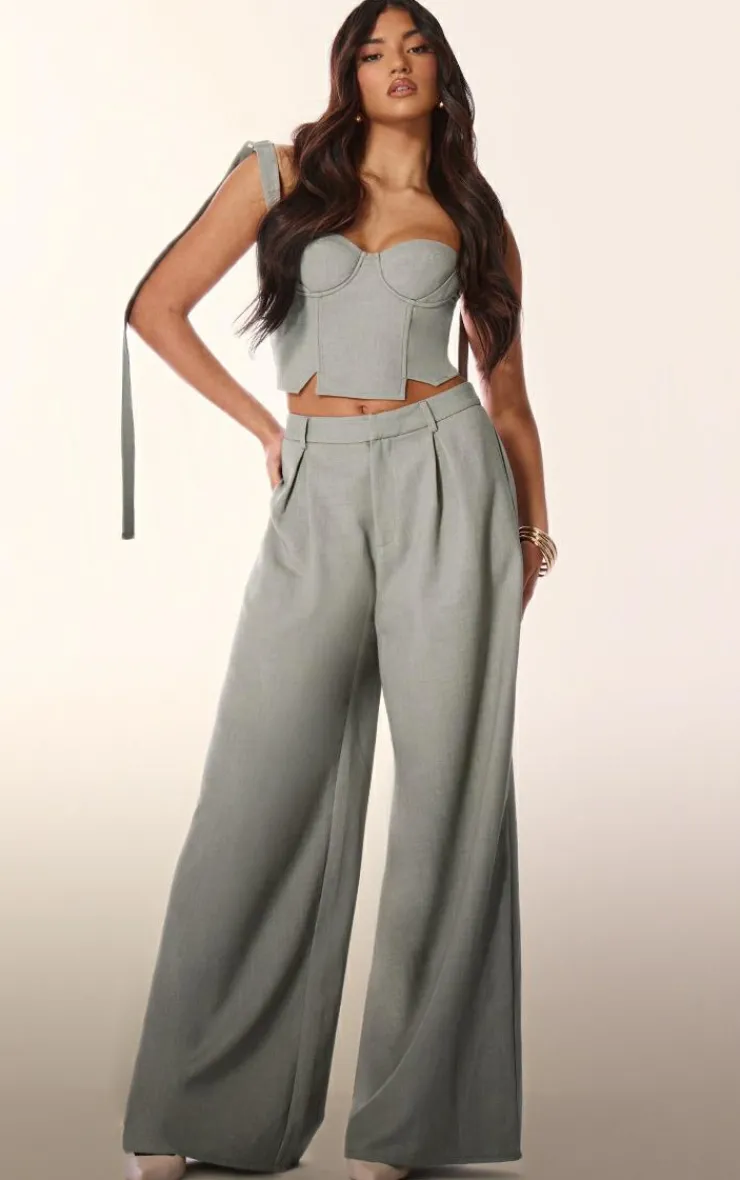 Discount PrettyLittleThing PLT Label Tailored Corset Top Sage Green