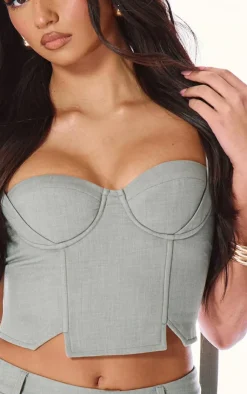 Discount PrettyLittleThing PLT Label Tailored Corset Top Sage Green