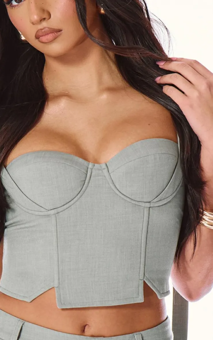 Discount PrettyLittleThing PLT Label Tailored Corset Top Sage Green