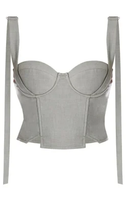 Discount PrettyLittleThing PLT Label Tailored Corset Top Sage Green