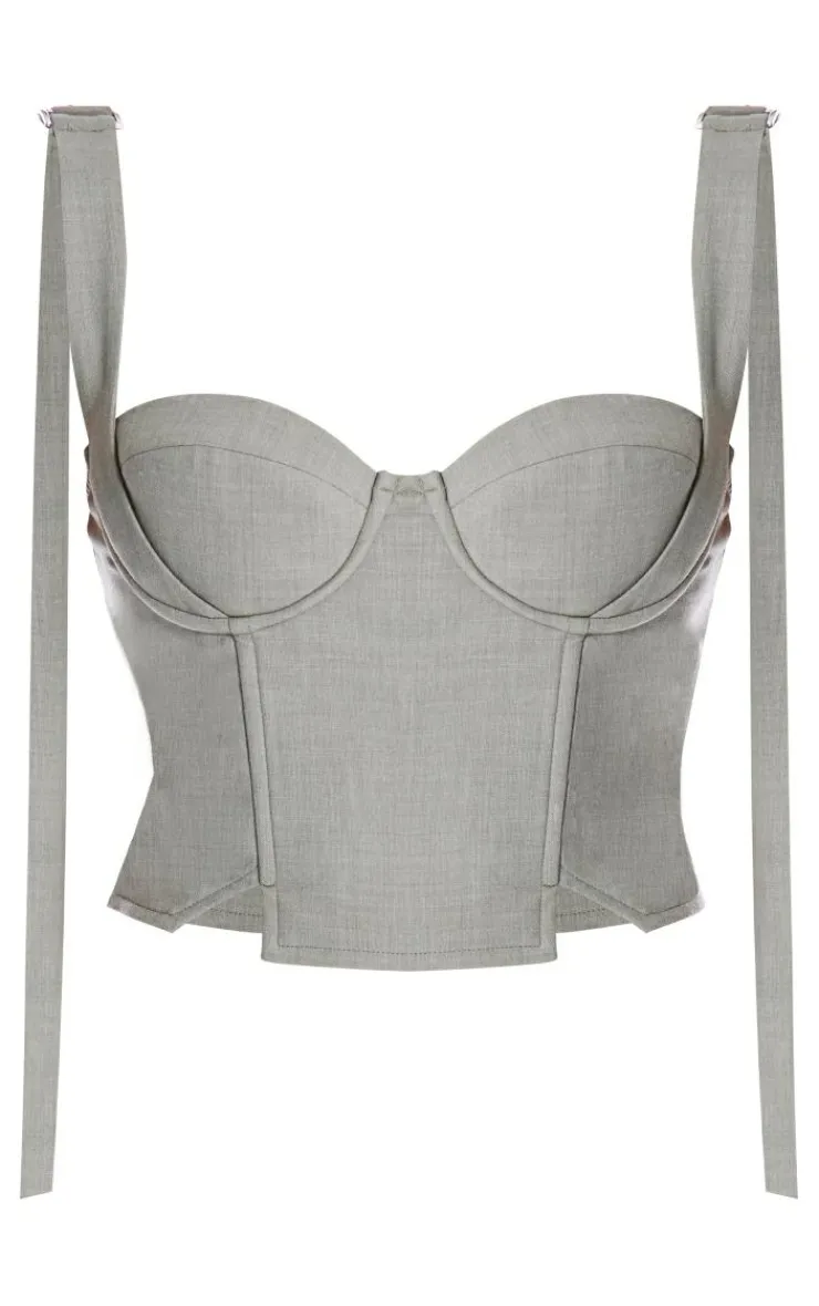 Discount PrettyLittleThing PLT Label Tailored Corset Top Sage Green