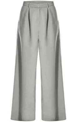 Hot PrettyLittleThing PLT Label Tailored Pleated Wide Leg Pants Sage Green