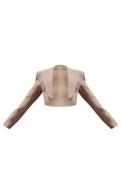 Outlet PrettyLittleThing PLT Label Cropped Blazer Taupe