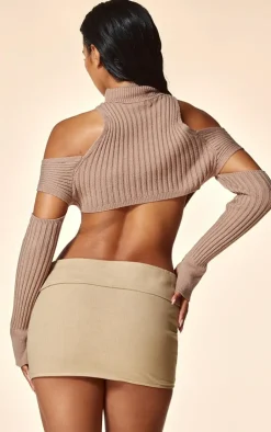 PrettyLittleThing Knitted Tops*PLT Label Cut Out Knitted Long Sleeve Top