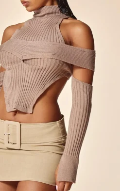 PrettyLittleThing Knitted Tops*PLT Label Cut Out Knitted Long Sleeve Top