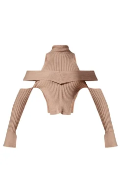PrettyLittleThing Knitted Tops*PLT Label Cut Out Knitted Long Sleeve Top