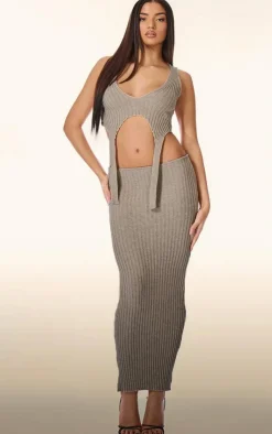 Online PrettyLittleThing PLT Label Knitted Strap Detail Top Taupe