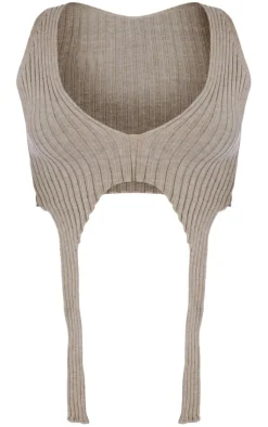 Online PrettyLittleThing PLT Label Knitted Strap Detail Top Taupe