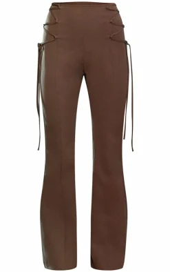 Sale PrettyLittleThing PLT Label Lace Up Extreme High Waisted Tailored Pants Taupe