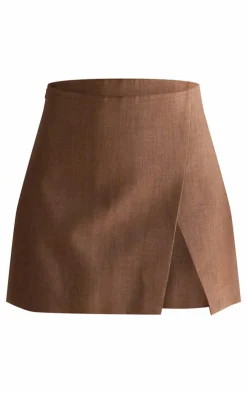 PrettyLittleThing PLT Label Split Detail Tailored A-line Skirt Taupe