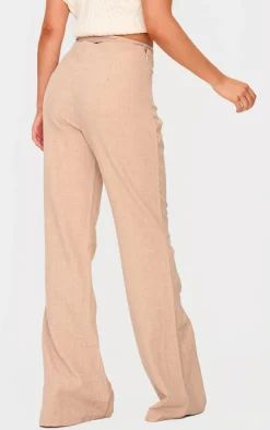 Outlet PrettyLittleThing PLT Label Tie Waist Pants Taupe