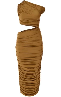 PLT Label One Shoulder Ruched Cut Out Maxi Dress-PrettyLittleThing New