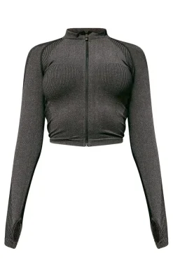 PrettyLittleThing Athletic Jackets*PLT SPORT Acid Wash Seamless Rib Panel Zip Up Sports Jacket