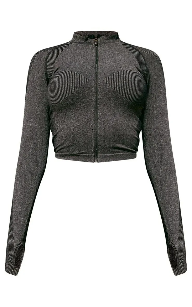 PrettyLittleThing Athletic Jackets*PLT SPORT Acid Wash Seamless Rib Panel Zip Up Sports Jacket