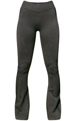 PrettyLittleThing Yoga Pants*PLT SPORT Acid Wash Seamless Rib Panel Cross Front Flared Yoga Pants
