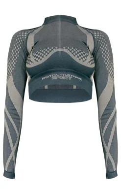 PrettyLittleThing Workout Tops*PLT SPORT Jacquard Seamless Contrast Cropped Long Sleeve Gym Top