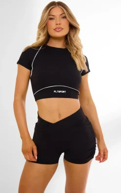 PrettyLittleThing Workout Tops*PLT SPORT Sculpt Contrast Binding Tie Detail Crop Top