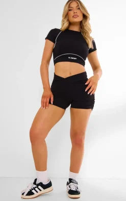 PrettyLittleThing Workout Tops*PLT SPORT Sculpt Contrast Binding Tie Detail Crop Top