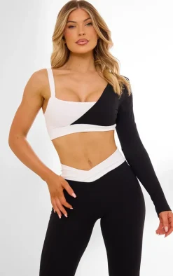 PrettyLittleThing Workout Tops*PLT Sport Sculpt Contrast Square Neck One Sleeve Crop Top