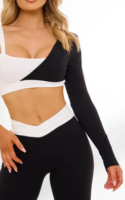 PrettyLittleThing Workout Tops*PLT Sport Sculpt Contrast Square Neck One Sleeve Crop Top