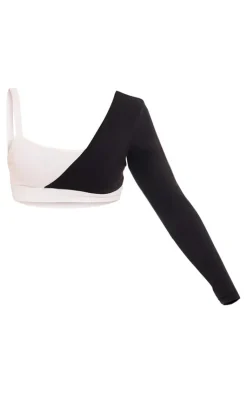 PrettyLittleThing Workout Tops*PLT Sport Sculpt Contrast Square Neck One Sleeve Crop Top
