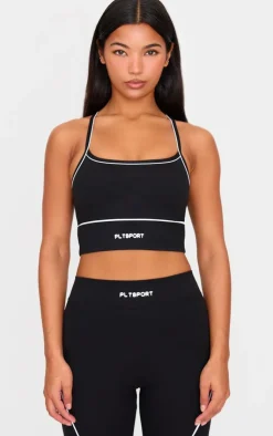 PrettyLittleThing Workout Tops*PLT SPORT Sculpt Square Neck Strappy Back Contrast Binding Crop Top