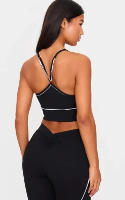 PrettyLittleThing Workout Tops*PLT SPORT Sculpt Square Neck Strappy Back Contrast Binding Crop Top