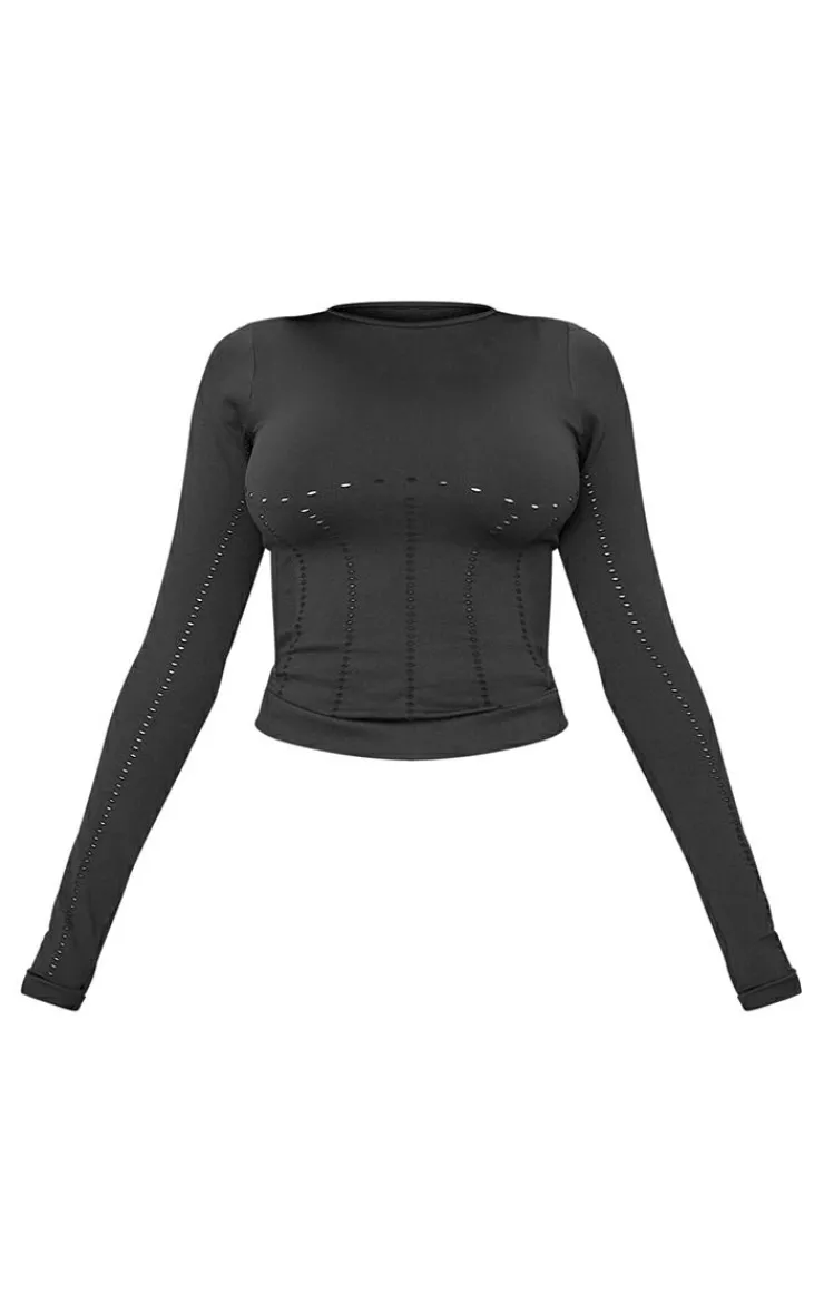 PrettyLittleThing Workout Tops*PLT SPORT Seamless Laser Cut Long Gym Top