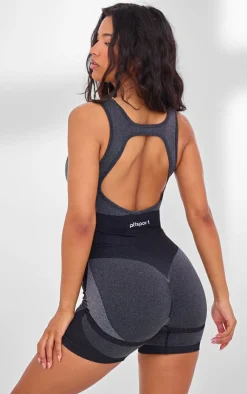 PrettyLittleThing Seamless Gym Wear*PLT SPORT Seamless Open Back Jacquard Unitard