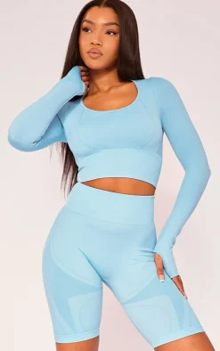 PrettyLittleThing Workout Tops*PLT SPORT Seamless Contrast Detail Long Sleeve Crop Top