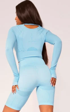 PrettyLittleThing Workout Tops*PLT SPORT Seamless Contrast Detail Long Sleeve Crop Top