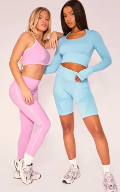 PrettyLittleThing Workout Tops*PLT SPORT Seamless Contrast Detail Long Sleeve Crop Top