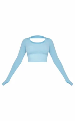 PrettyLittleThing Workout Tops*PLT SPORT Seamless Contrast Detail Long Sleeve Crop Top