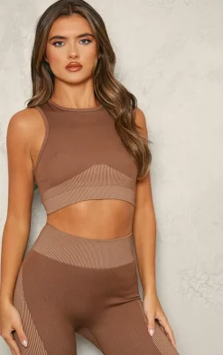 PrettyLittleThing Workout Tops*PLT SPORT Jacquard Seamless Open Back Racer Neck Top