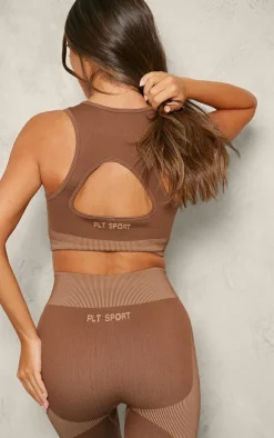 PrettyLittleThing Workout Tops*PLT SPORT Jacquard Seamless Open Back Racer Neck Top