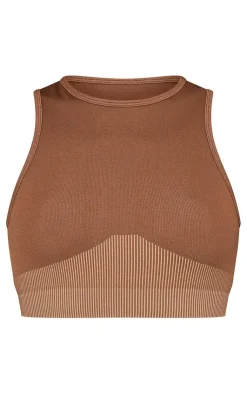 PrettyLittleThing Workout Tops*PLT SPORT Jacquard Seamless Open Back Racer Neck Top