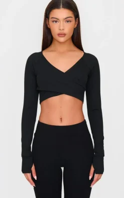 PrettyLittleThing Workout Tops*PLT SPORT Sculpt Crossover Long Sleeve Gym Crop Top